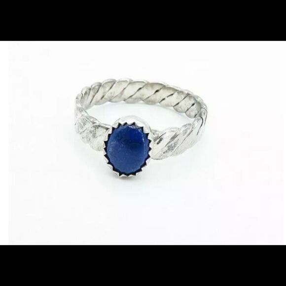 Vintage Sterling Silver Lapis Lazuli Twist Solitaire ring size 7.5 - Picture 2 of 4